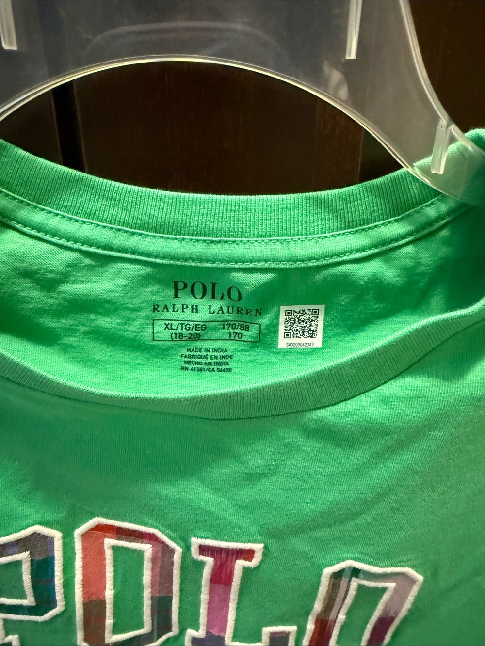 Ralph Lauren Green Tee with Multicolor Embroidered Letters - Picture 3 of 5